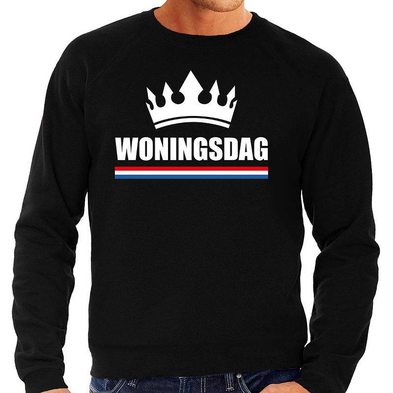 Foto van Woningsdag sweaters / trui voor thuisblijvers tijdens koningsdag zwart heren m - feesttruien