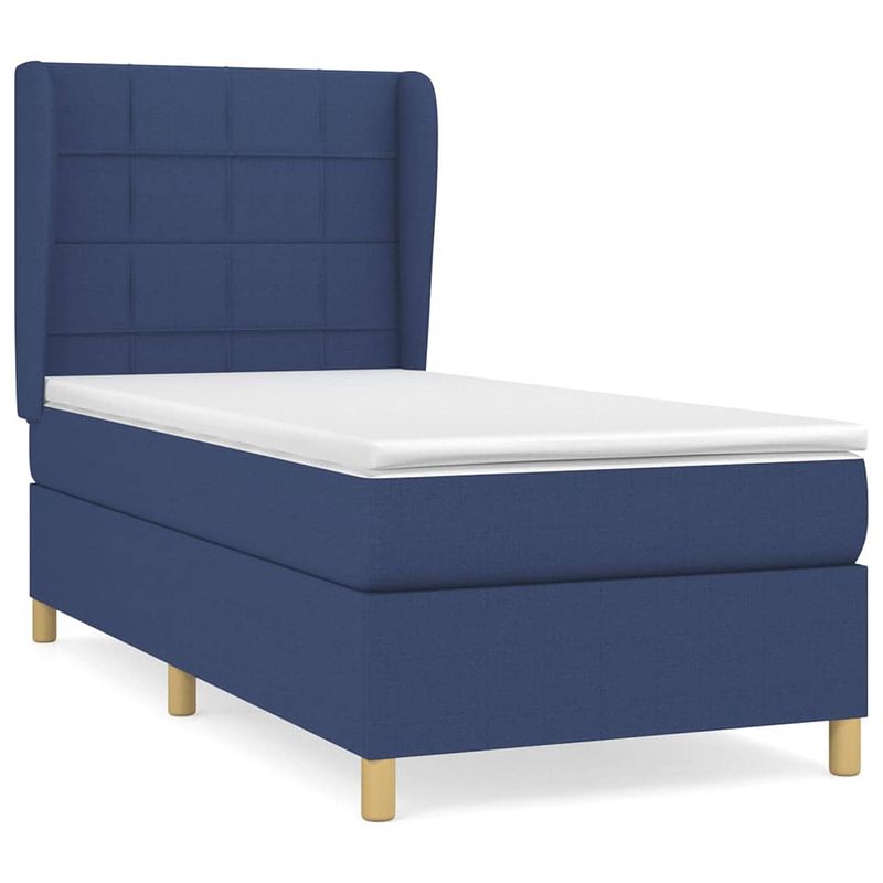 Foto van The living store boxspringbed - blauw - 193 x 93 x 118/128 cm - pocketvering matras - middelharde ondersteuning -