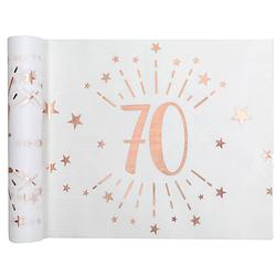 Foto van Tafelloper op rol - 70 jaar verjaardag - wit/rose goud - 30 x 500 cm - polyester - feesttafelkleden