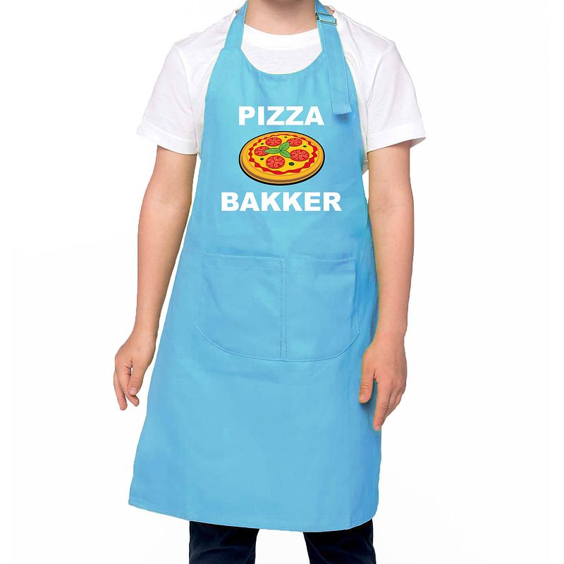 Foto van Pizza bakker schort/ keukenschort blauw voor jongens en meisjes - bakken met kinderen - feestschorten