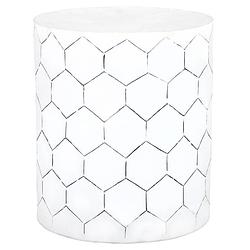 Foto van Womo-design bijzettafel turku rond ø38x45 cm wit metaal, zeshoekige vormen/honingraatpatroon, modern