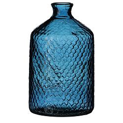 Foto van Natural living bloemenvaas scubs bottle - blauw geschubt transparant - glas - d18 x h31 cm - vazen