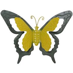 Foto van Tuin/schutting decoratie vlinder - metaal - groen - 36 x 27 cm - tuinbeelden