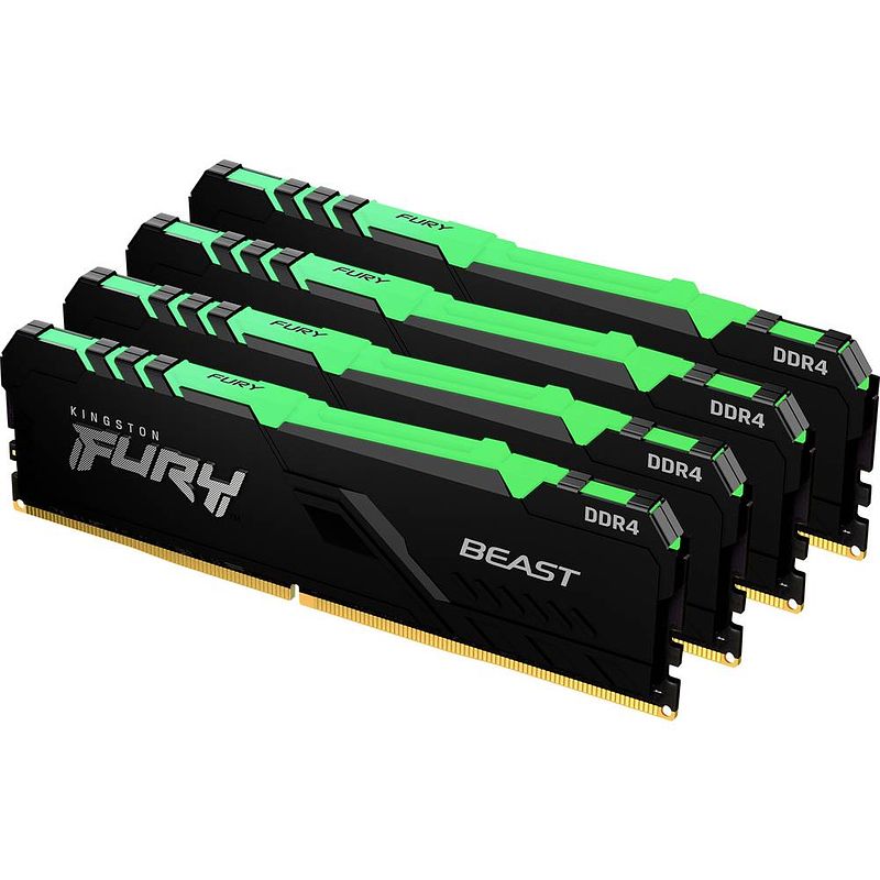 Foto van Kingston fury beast rgb werkgeheugenset voor pc ddr4 64 gb 4 x 16 gb 3200 mhz 288-pins dimm cl16 kf432c16bbak4/64