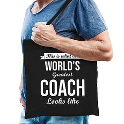 Foto van Worlds greatest coach cadeau tas zwart voor heren - feest boodschappentassen