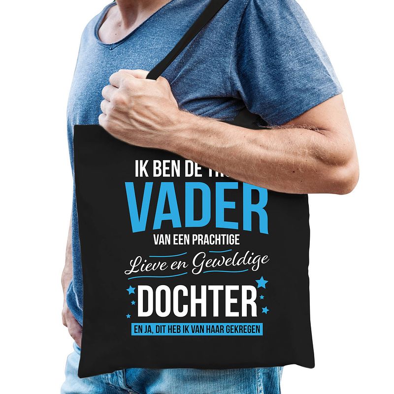 Foto van Trotse vader / dochter cadeau tas zwart voor heren - feest boodschappentassen