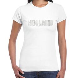 Foto van Glitter holland t-shirt wit rhinestone steentjes voor dames nederland supporter ek/ wk l - feestshirts