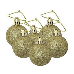 Foto van 6x stuks kerstballen goud glitters kunststof 4 cm - kerstbal