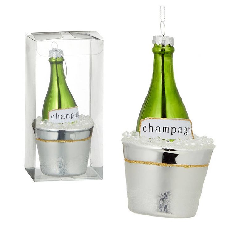 Foto van 1x kersthanger figuurtjes glazen champagne fles 14 cm - kersthangers