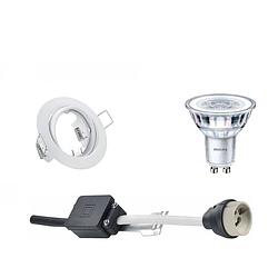 Foto van Led spot set - gu10 fitting - inbouw rond - mat wit - kantelbaar ø83mm - philips - corepro 830 36d - 4.6w - warm wit