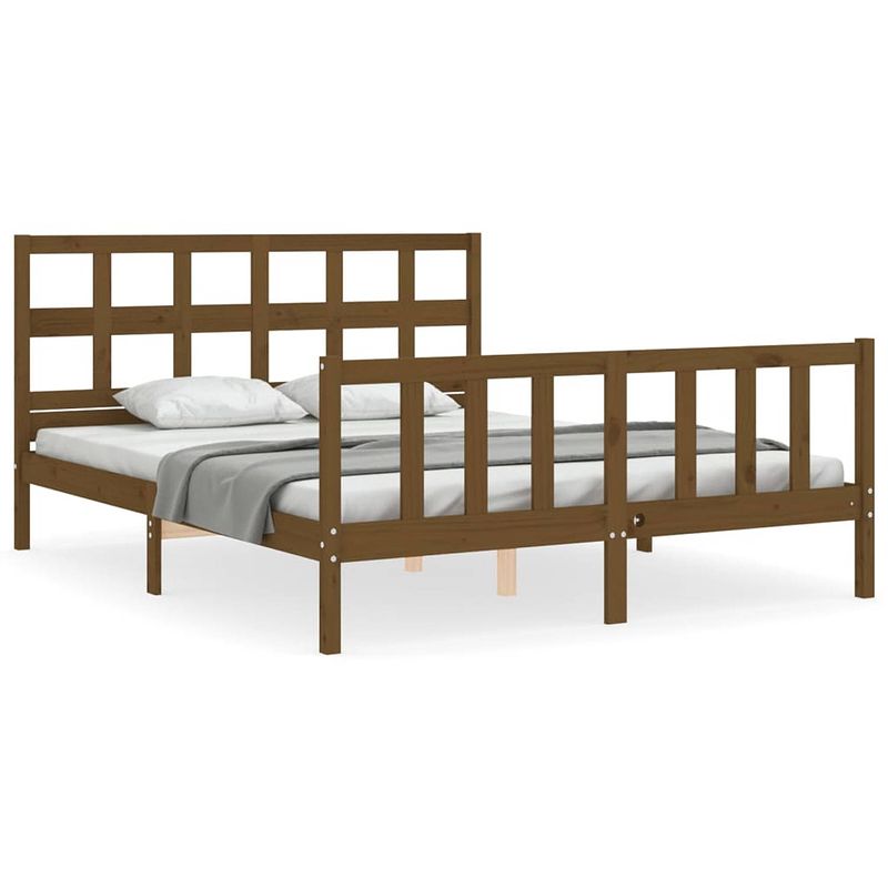 Foto van The living store bedframe - massief grenenhout - 205.5 x 165.5 x 100 cm - honingbruin