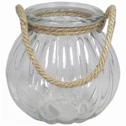 Foto van Glazen ronde windlicht 2 liter met touw hengsel/handvat 14,5 x 14,5 cm - waxinelichtjeshouders