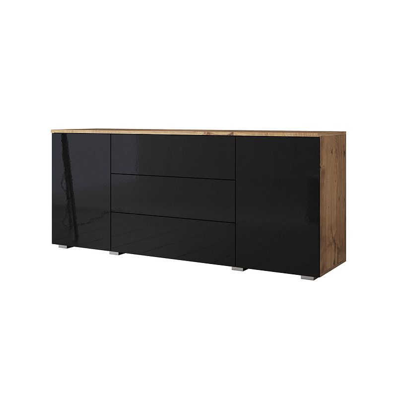 Foto van Meubella dressoir pure - 150 cm - zwart - eiken