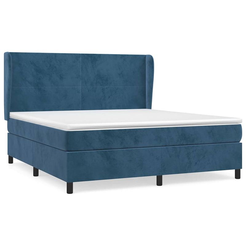 Foto van The living store boxspringbed - donkerblauw fluweel - 180x200x118/128 cm - pocketvering matras - middelharde