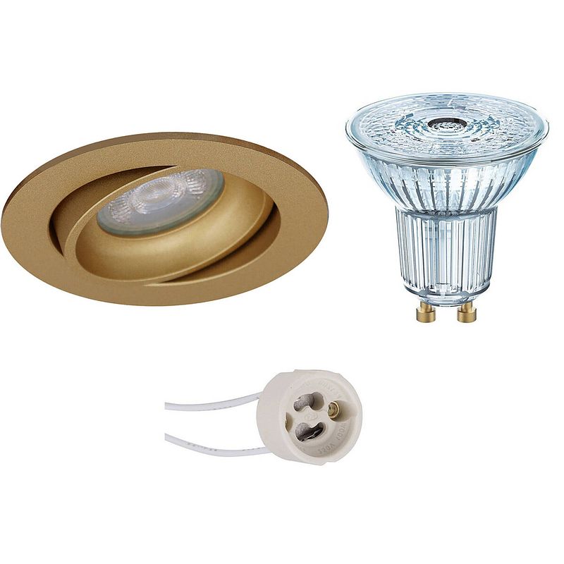 Foto van Led spot set - osram parathom par16 940 36d - pragmi delton pro - gu10 fitting - dimbaar - inbouw rond - mat goud - 5.5w