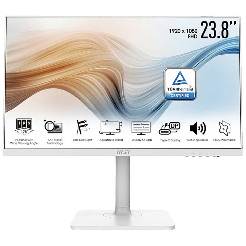 Foto van Msi modern md241pwde led-monitor 60.5 cm (23.8 inch) energielabel f (a - g) 1920 x 1080 pixel full hd 5 ms hdmi, usb-c®, hoofdtelefoon (3.5 mm jackplug) ips led