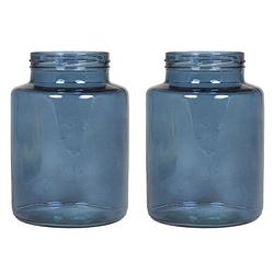 Foto van Set van 2x bloemenvazen - blauw/transparant glas - h25 x d17 cm - vazen