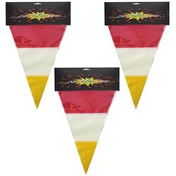 Foto van 3x stuks plastic vlaggenlijn rood/wit/geel carnaval 10 meters - vlaggenlijnen