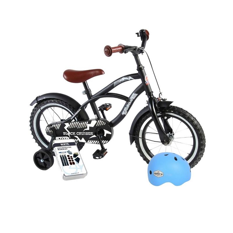 Foto van Volare kinderfiets black cruiser - 14 inch - zwart - inclusief fietshelm & accessoires