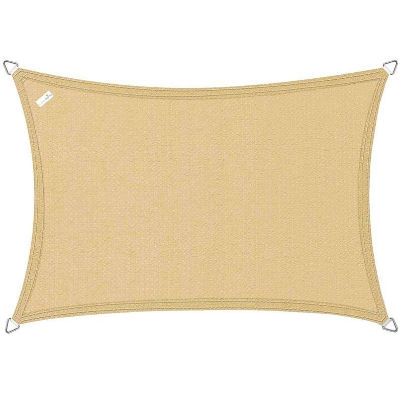 Foto van Buitenkado schaduwdoek rechthoek 2x3,5 m - hdpe/rvs - zand beige - incl. bevestigingsset