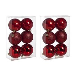 Foto van 12x rode kerstballen 8 cm kunststof mat/glans/glitter - kerstbal