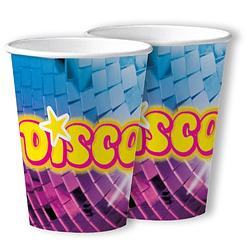 Foto van Disco feest wegwerp bekertjes - 20x - 250 ml - karton - jaren 80/disco themafeest - feestbekertjes