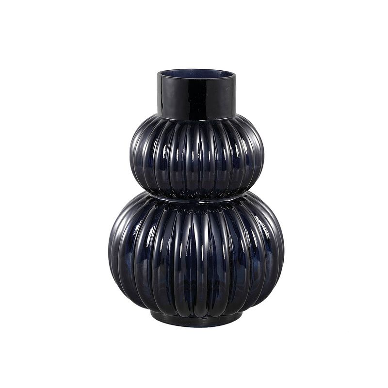 Foto van Ptmd uger blue ribbed glass vase round structure