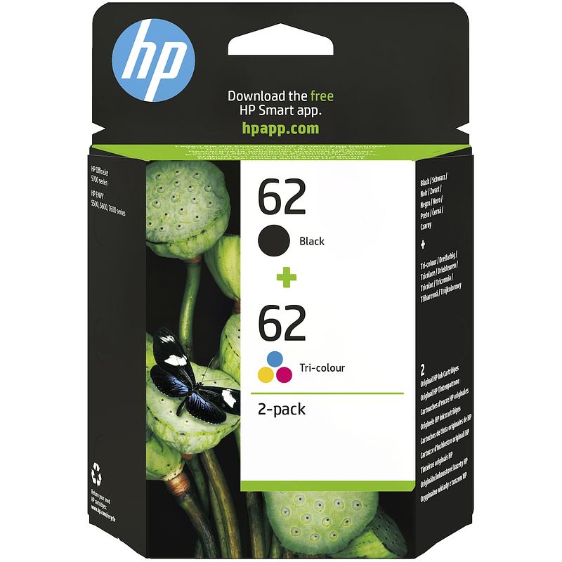 Foto van Hp 62 combo 2-pack black and colour cartridge inkt