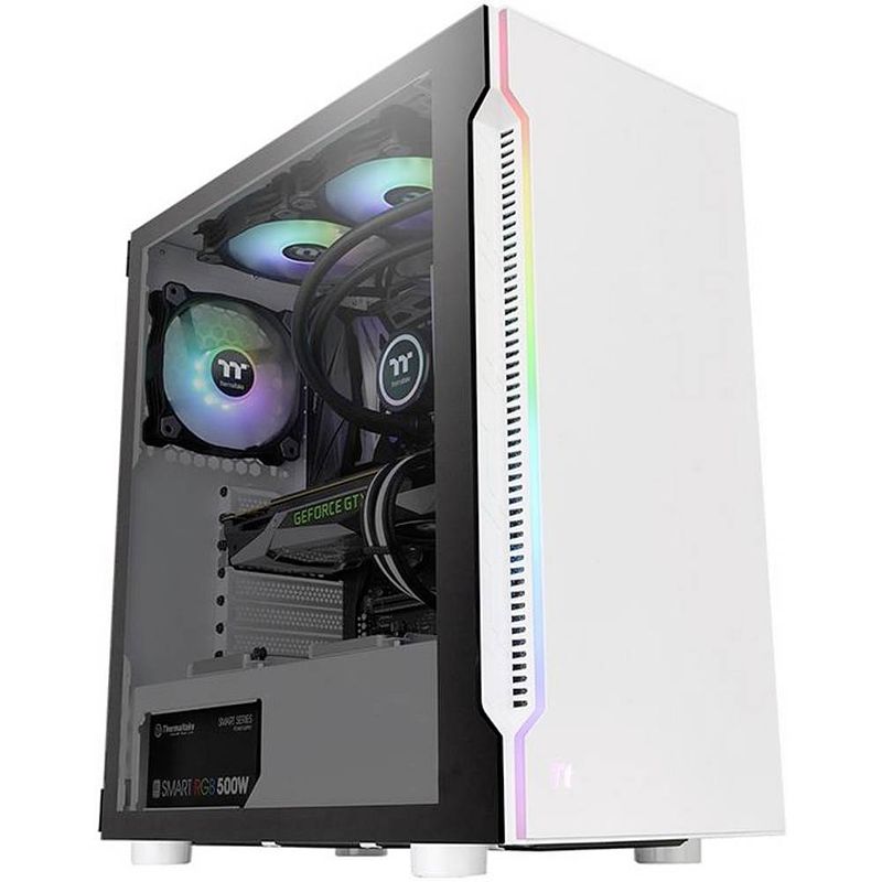 Foto van Thermaltake h200 tg snow rgb midi-tower pc-behuizing wit geïntegreerde verlichting, 1 voorgeïnstalleerde ventilator, zijvenster