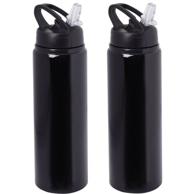 Foto van Waterfles/sportfles/drinkfles sporty - 2x - zwart - aluminium/kunststof - 800 ml - drinkflessen