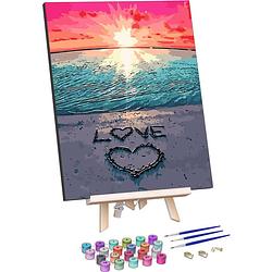 Foto van Rubye® schilderen op nummer volwassenen - zonsondergang - met canvas schildersdoek en penselen - 40x50cm