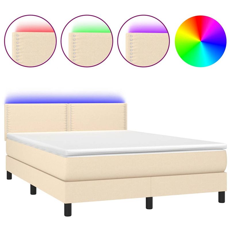 Foto van The living store boxspring bed - crème - 203 x 144 x 78/88 cm - verstelbaar hoofdbord - led-verlichting - pocketvering