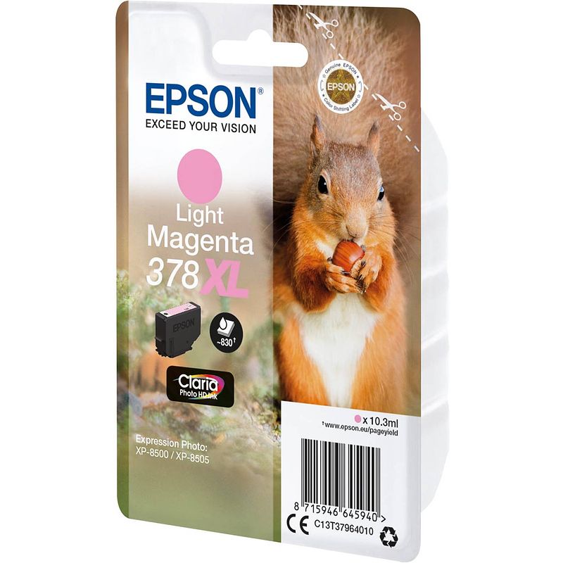 Foto van Epson inktcartridge 378 xl,830 pagina'ss, oem c13t37964010, licht magenta