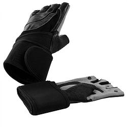 Foto van Gorilla sports - fitness handschoenen - leer - met polsbandage - l