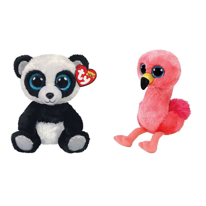 Foto van Ty - knuffel - beanie boo's - bamboo panda & gilda flamingo