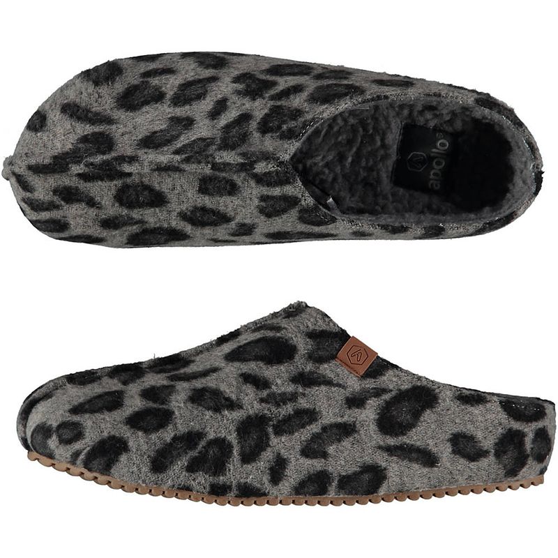 Foto van Dames instap slippers/pantoffels luipaard print grijs maat 37-38 - sloffen - volwassenen