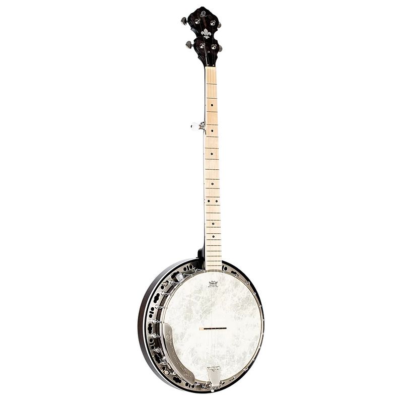 Foto van Ortega falcon series 5-string banjo transparent charcoal elektrisch-akoestische banjo met gigbag