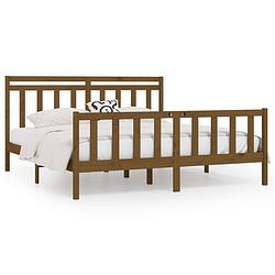 Foto van The living store klassiek houten bedframe - massief grenenhout - multiplex lattenbodem - 205.5 x 206 x 100 cm -