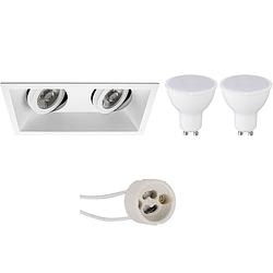 Foto van Led spot set - pragmi zano pro - gu10 fitting - dimbaar - inbouw rechthoek dubbel - mat wit - 6w - helder/koud wit 6400k