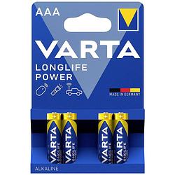 Foto van Aaa batterij (potlood) varta longlife power aaa bli 4 alkaline 1.5 v 4 stuk(s)