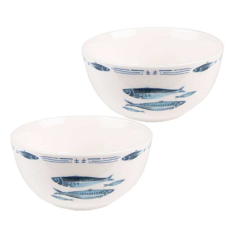 Foto van Haes deco - set van 2 soepkommen / mueslischalen - ø 14x7 cm / 500 ml - wit - porselein - fishy blue