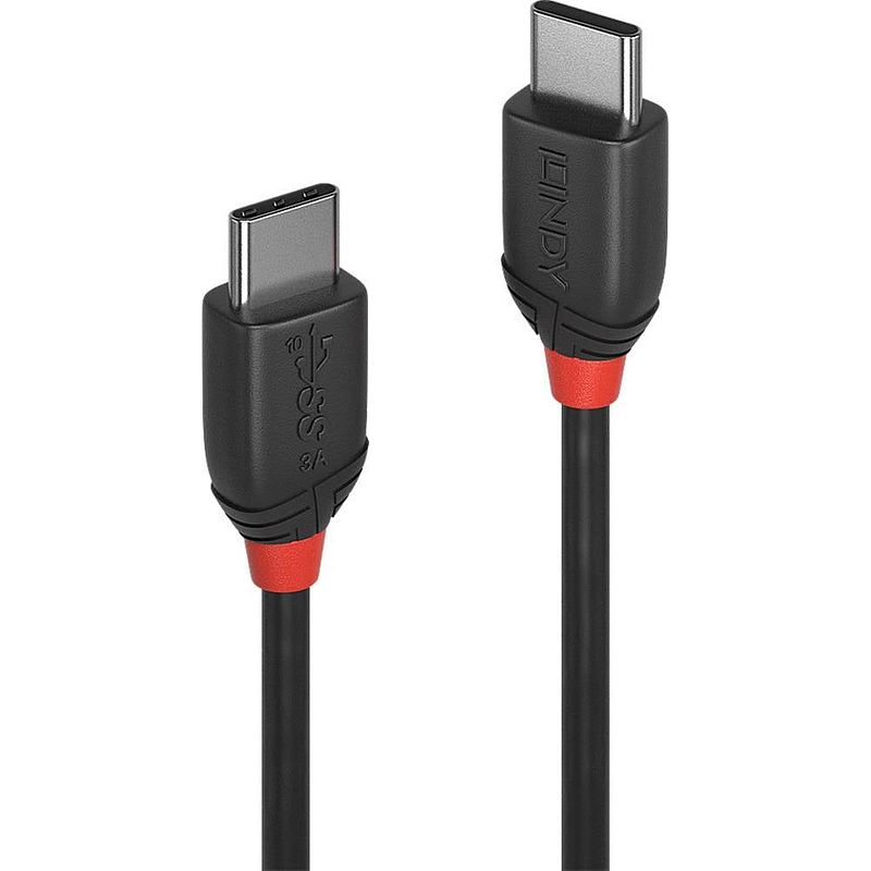 Foto van Lindy usb-kabel usb 3.2 gen1 (usb 3.0 / usb 3.1 gen1) usb-c stekker, usb-c stekker 1.00 m zwart 36906