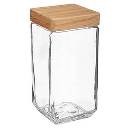 Foto van Voorraadbus/voorraadpot 2l glas met houten deksel - voorraadpot