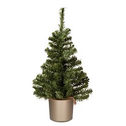 Foto van Mini kerstboom groen - in grijze kunststof pot - 60 cm - kunstboom - kunstkerstboom