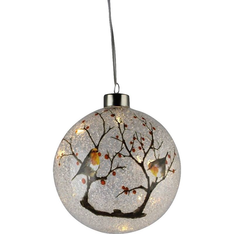 Foto van Magic lights kerstbal birds led 12 cm glas transparant