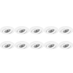 Foto van Spot armatuur 10 pack - pragmi uranio pro - gu10 fitting - inbouw rond - mat wit - aluminium - kantelbaar - ø82mm