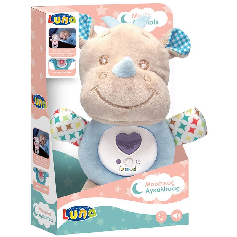 Foto van Luna nachtlampje knuffelneushoorn junior beige/blauw