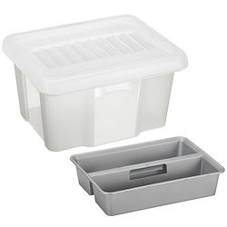 Foto van Sunware 2x opslagbox kunststof 24 liter transparant 42 x 33 x 22 cm met deksel en organiser tray - opbergbox