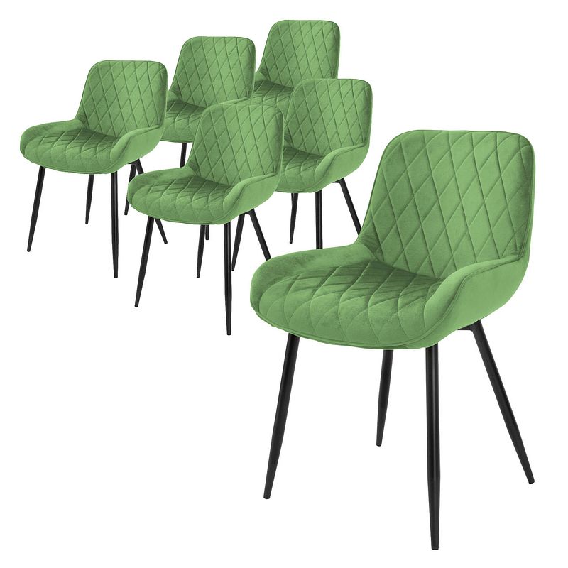 Foto van Ml-design set van 6 eetkamerstoelen eetkamerstoel met rugleuning en armleuningen, groen, fluwelen zitting, metalen