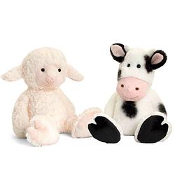 Foto van Pluche knuffels koe en lammetje boerderij vriendjes 25 cm - knuffel boederijdieren